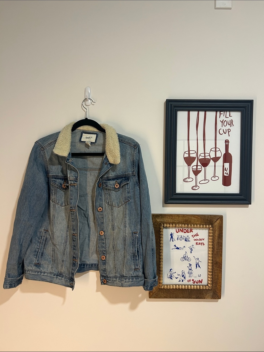 Forever 21 Light Blue Denim Jacket with Cream Sherpa Collar